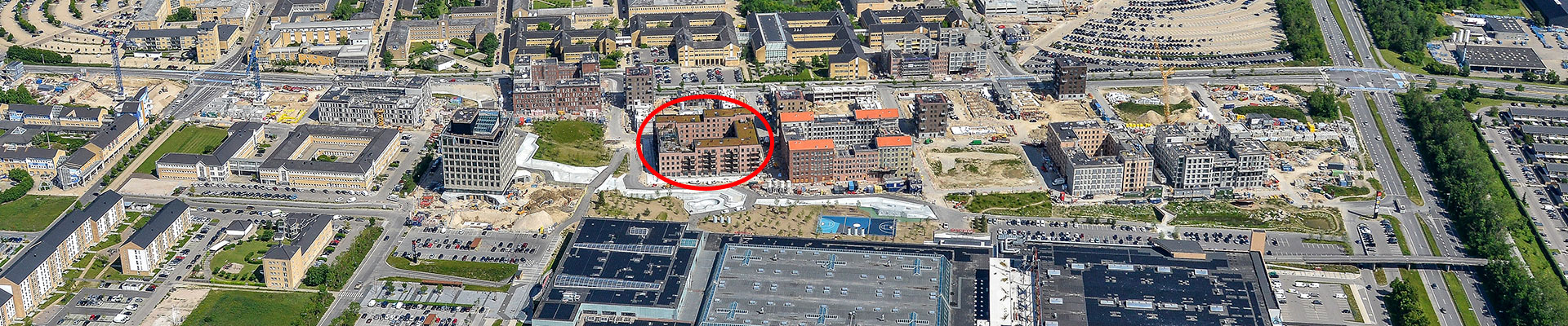 Fyrkanten luftfoto med markering